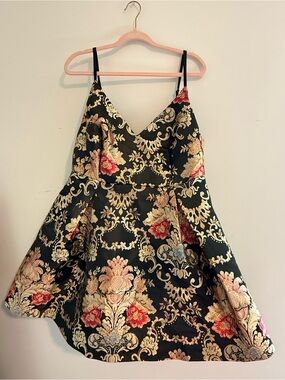 Fashion Nova Black Floral Brocade Spaghetti-Strap Dress